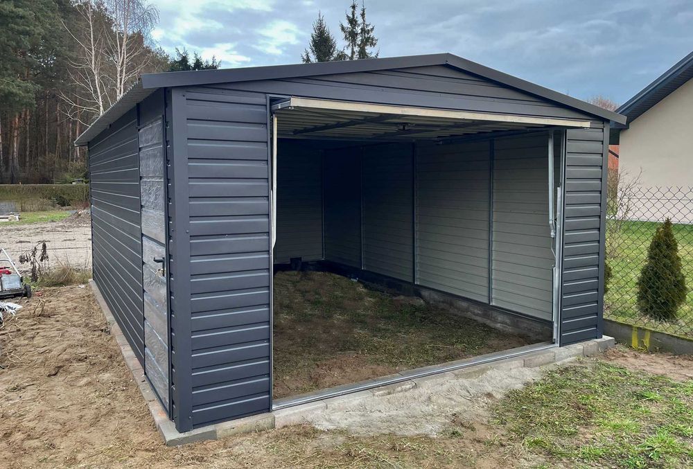 Garaż Blaszany 3.5x5 ciemny grafit MAT dwuspad brama uchylna PREMIUM