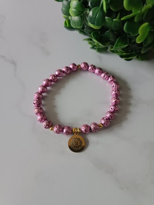 Bransoletka lawa różowa hematyt handmade