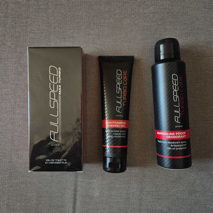NOWA zestaw Full Speed Turbo Max AVON woda toaletowa 75 ml + deo + żel