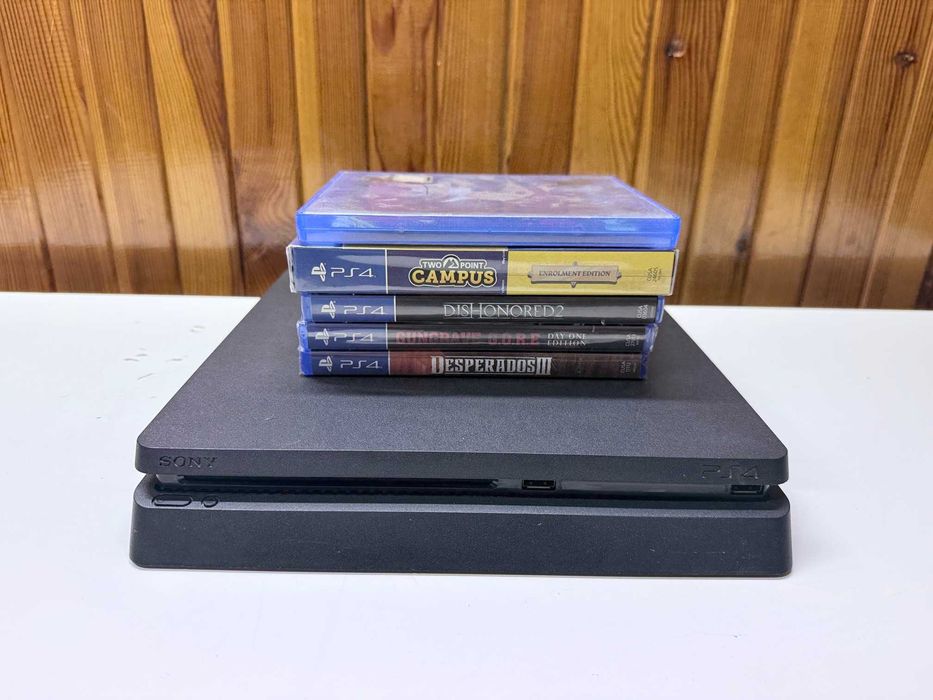 Konsola SONY PS4 Slim 500GB + 5 gier + pad + pudełko + okablowanie