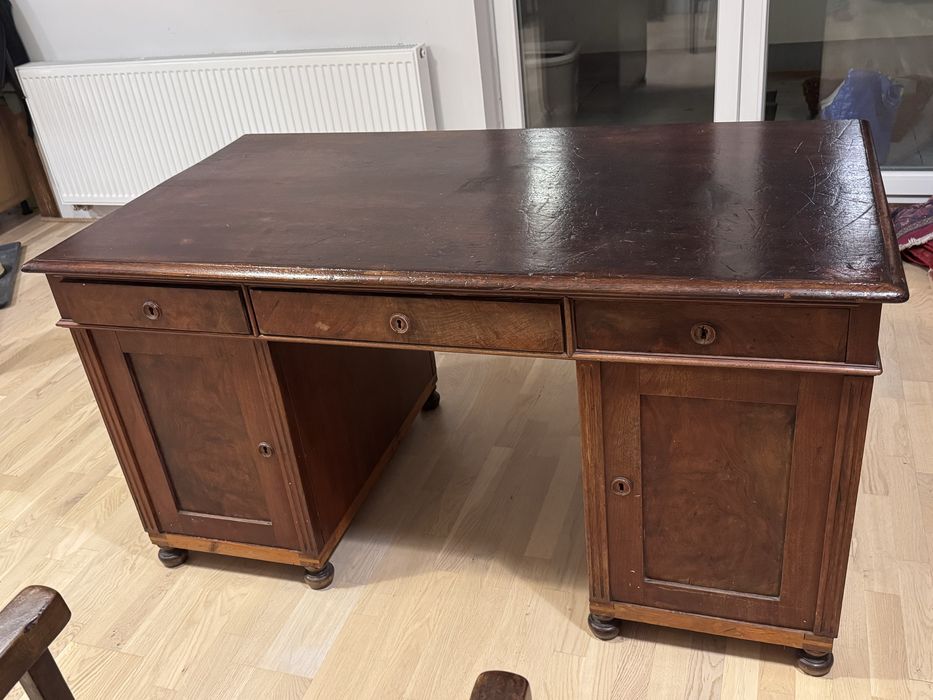 Biurko antyk reprezentacyjne dwustronne piękne politurowane