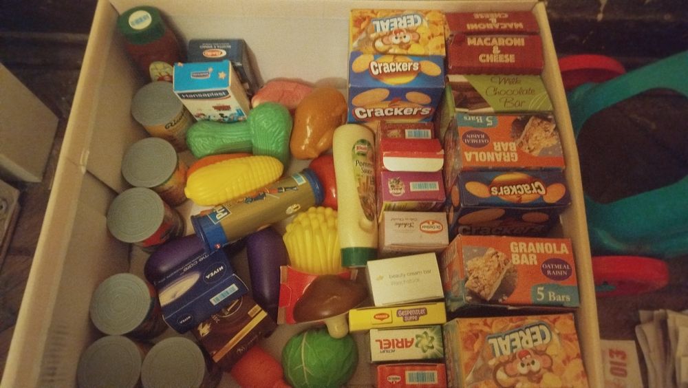 Zabawa w sklep produkty kasa wózek pieniążki