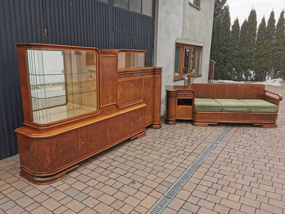 Zestaw ART DECO. Kredens, bufet + sofa, kanapa - lata 30 XXw., RETRO
