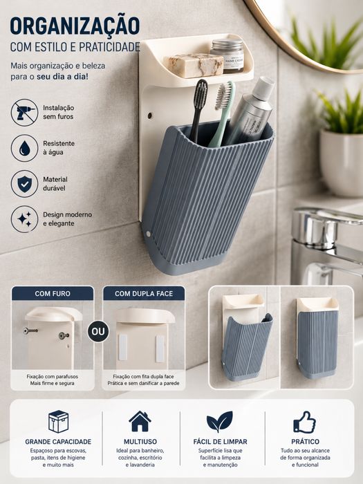 Suporte para arrumacao casa de banho escova de dentes e pasta
