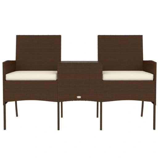 2-osobowa sofa ogrodowa ze stolikiem, rattan pe, brązowa