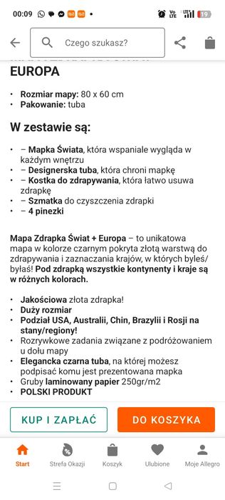 Złota Mapa zdrapka na której można zaznaczać zwieszone kraje plus tuba