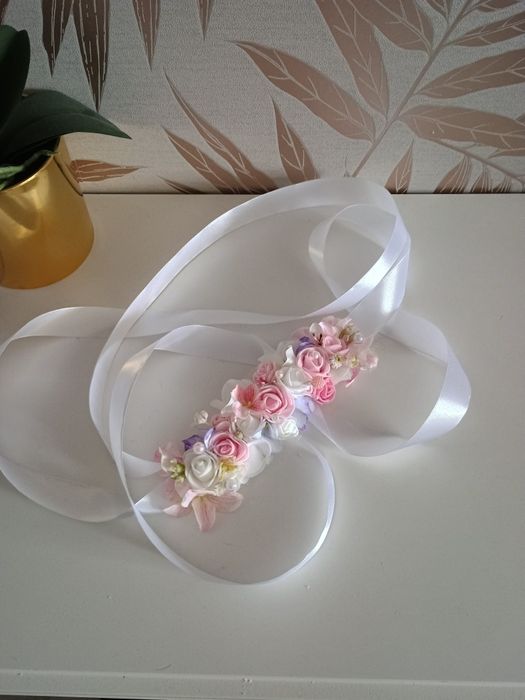 Pasek komunia różowy perły