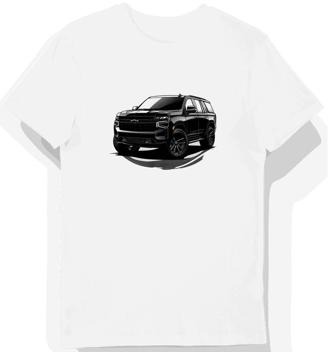Koszulka męska biała z sylwetką potężnego SUV-a M