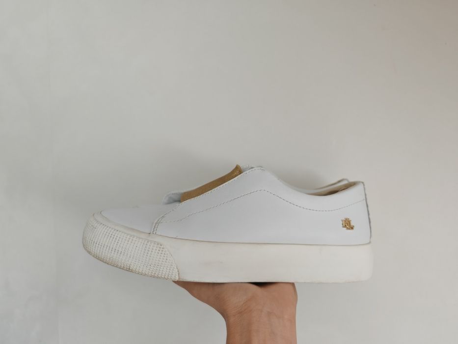 Damskie buty Ralph Lauren sneakersy na lekkiej platformie białe