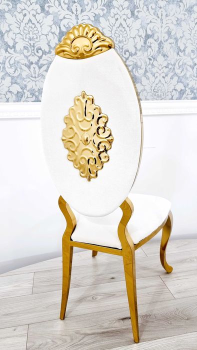 Jadalnia stół okrągły 130/160 rozkładany + 4 krzesła Gold złote