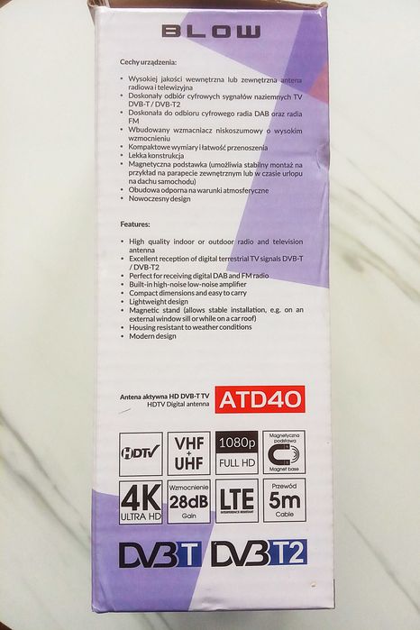 Antena Aktywna Pokojowa DVBT2 TV FHD 4K MUX-8 LTE ATD40.