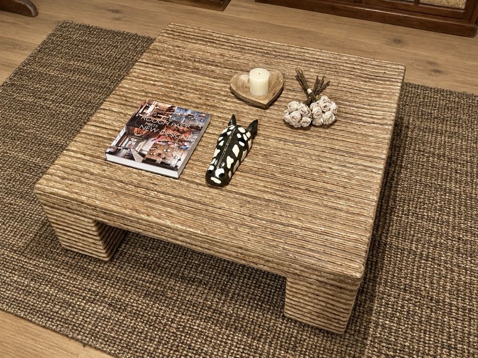 mesa centro apoio sala area rattan palhinha rustica