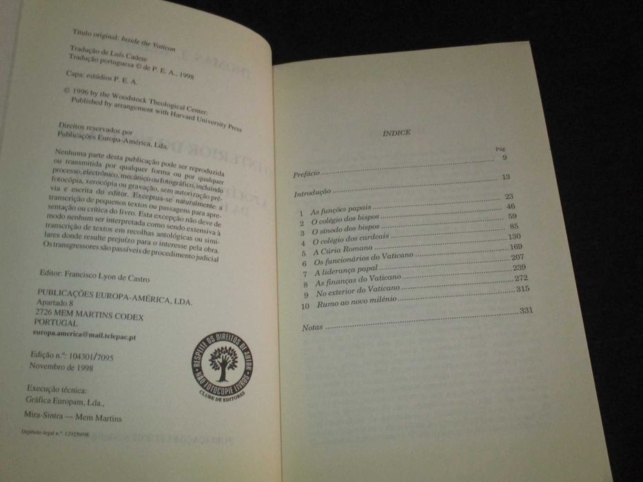 Livro No Interior do Vaticano Thomas J. Reese