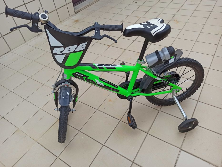Bicicleta Dino Bikes Verde 14” Criança Com rodas de apoio. ÓTIMO Estado!
