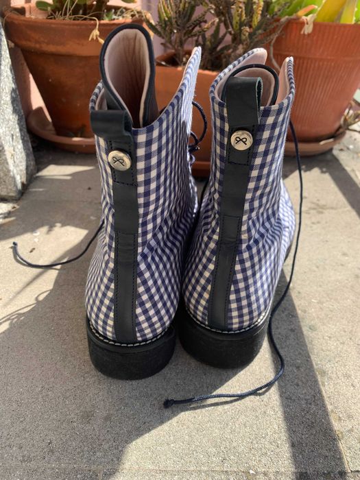 Botas Josefinas 41 xadrez azul e branco, reforço tornezelo