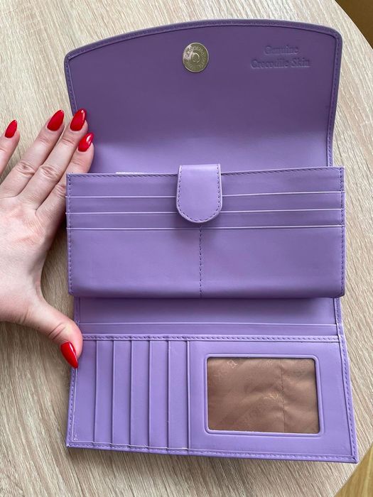 Кошелек портмоне женский лиловый сиреневый из нат.кожи крокодила