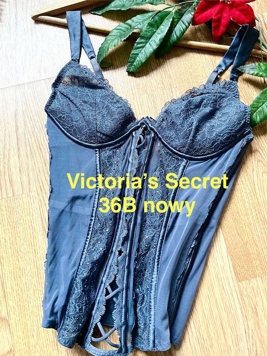 Victoria’s Secret gorset szary koronkowy 36B luksusowy nowy