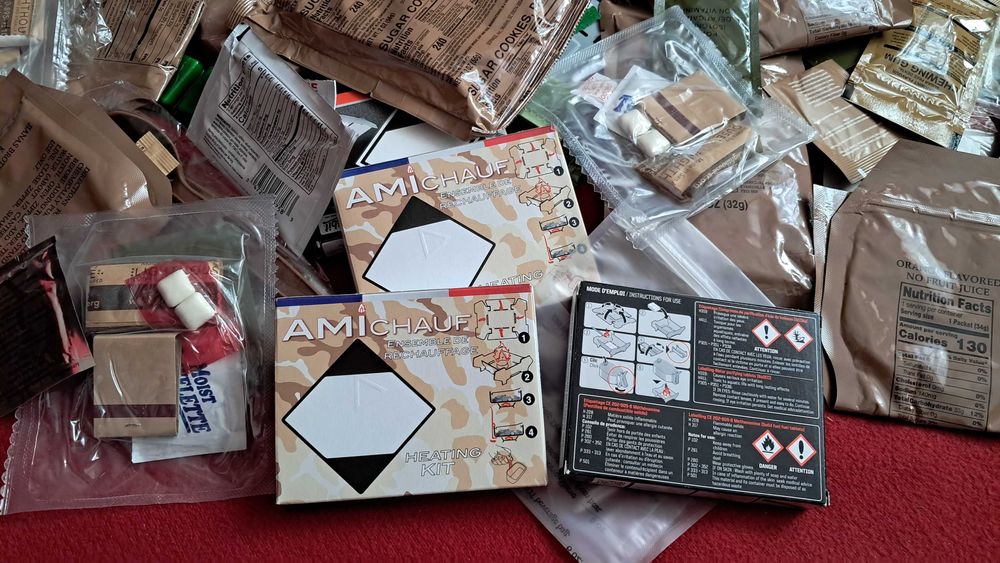 Komponenty racji żywnościowych prawie 3kg napoje kuchenki akcesoria