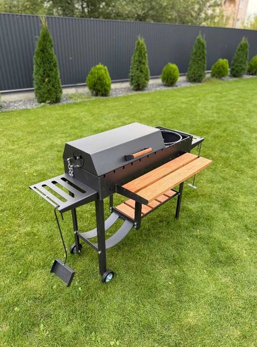 Мангал з кришкою для барбекю метал 5 мм на 13 шампурів з дрівницею