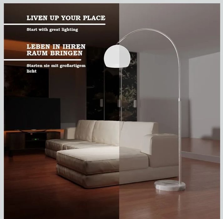 łukowa lampa podłogowa Brilliant Vessa,okazja