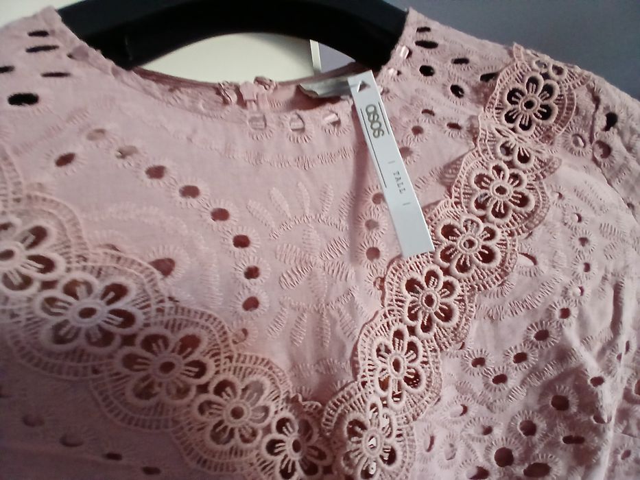 ASOS 40 nowa sukienka wrzosowa haft bawełna