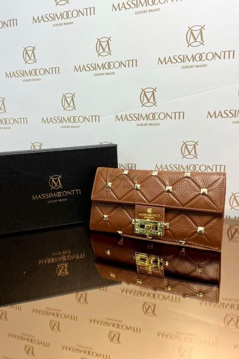 Massimo Contti cudowny skórzany portfel duży damski skóra naturalna