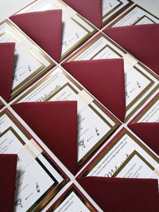 Zaproszenia ślubne w stylu GLAMOUR jednokartkowe ZŁOTO I BURGUND