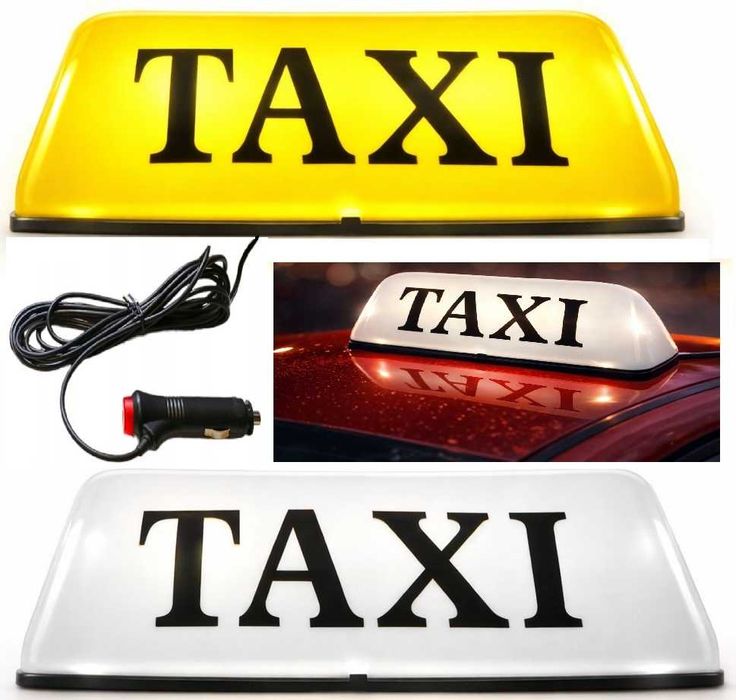 Lampa TAXI na Magnes Biała Kogut Sygnalizator Szpakówka z Włącznikiem