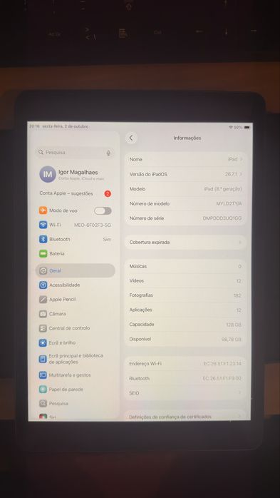 Ipad 8gen 128g (2021)  aceito troca ps4 pro