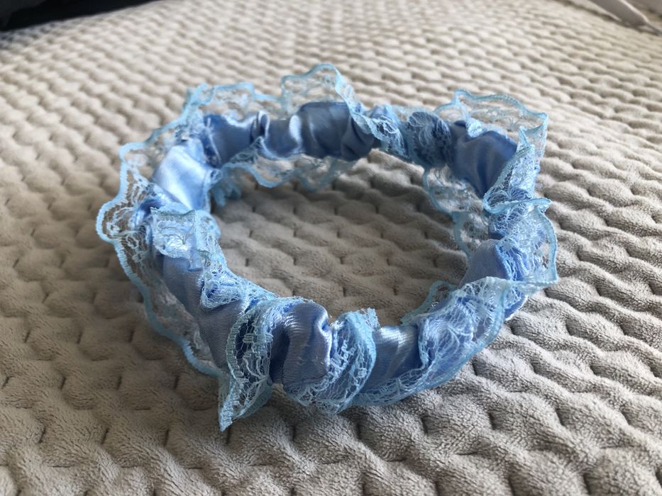 Podwiązka błękitna koronkowa ślub wesele S, XS