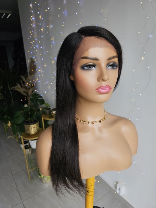 Długa peruka z włosów naturalnych ciemny brąz naturalna czerń Aga 22