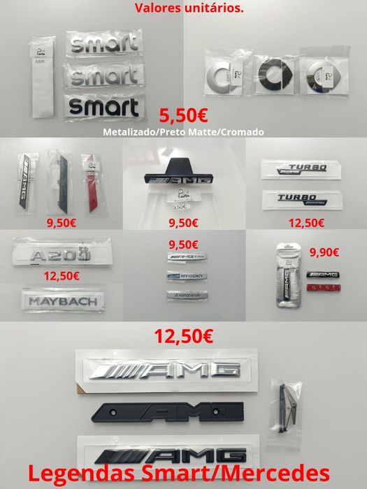 Legenda emblema Smart e Mercedes vários