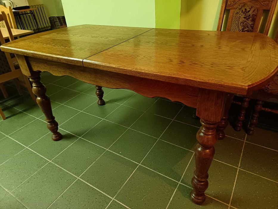 Dębowy komplet jadalniany – Stół rozkładany + 6 krzeseł | Styl rustykalny | Solidne wykonanie [nowa cena]