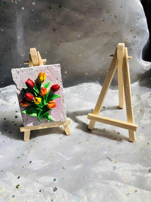 2 x Gipsowe tulipany na drewnianej sztaludze do pomalowania z farbkami