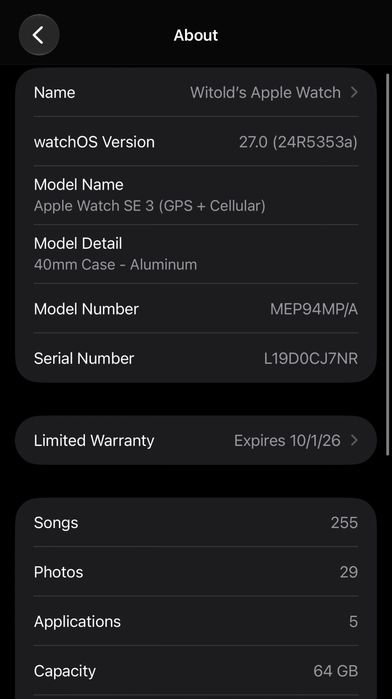 Apple Watch SE 3 40mm Cellular 100% kondycja baterii