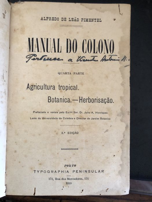 Manual do Colono de A. L. Pimentel ano 1906