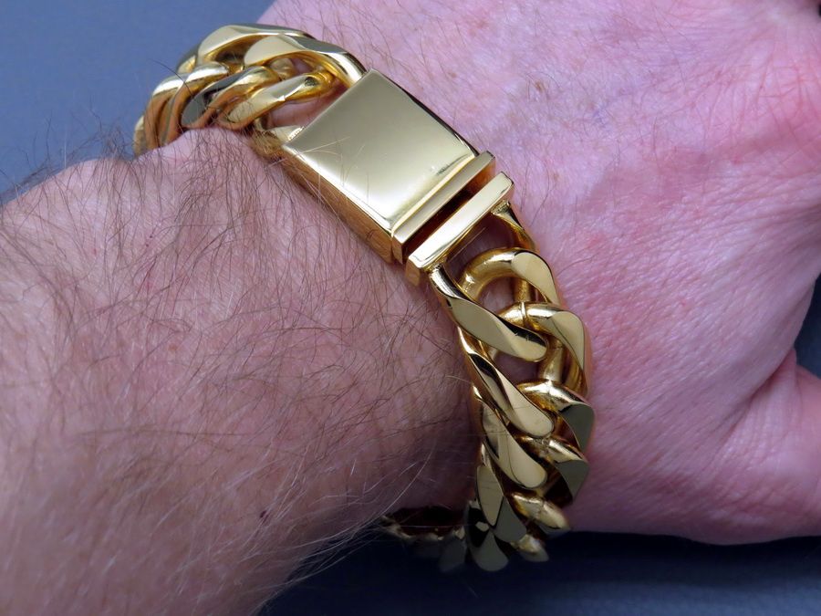 MEGA GRUBA ZŁOTA bransoleta MĘSKA STAL chirurgiczna 316L 19 mm OKAZJA