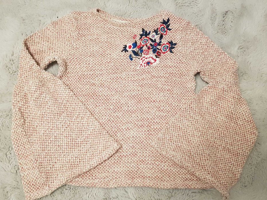 Sweterek r. M / L, róż, vintage, szerokie rękawy, aplikacja, swetr