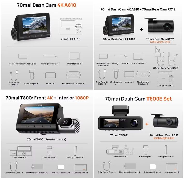 Відеореєстратор 70mai A810, T800, T800E.