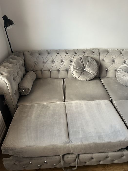 Narożnik Chesterfield - dwustronny, funkcja spania + pojemnik na pościel