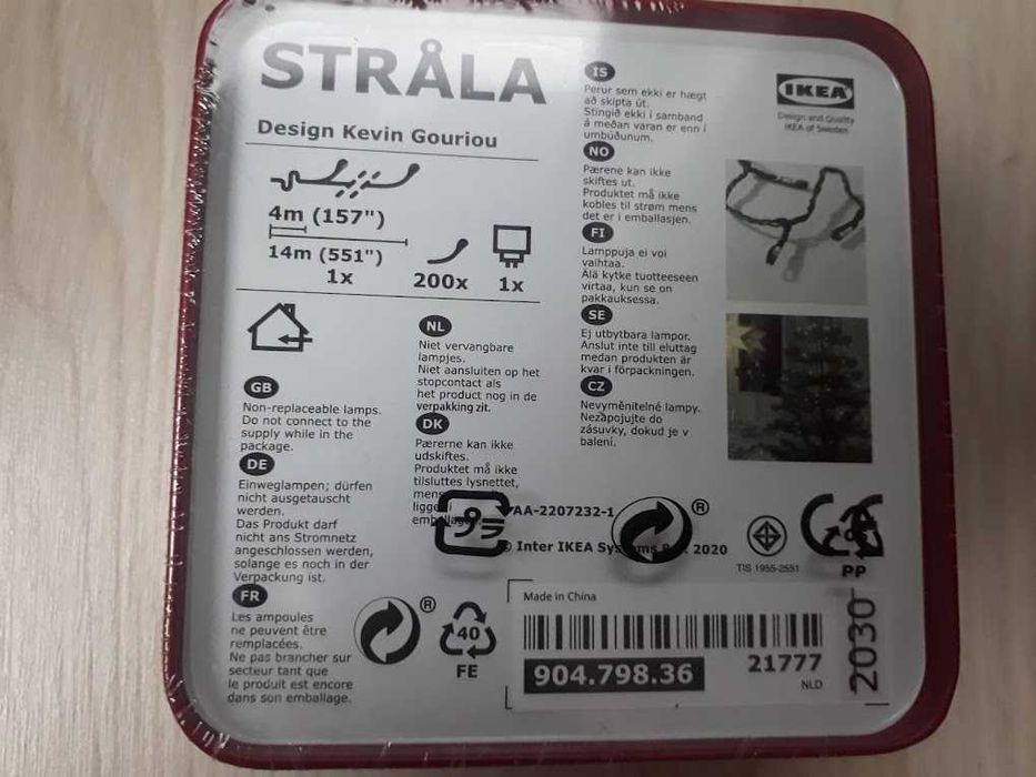 IKEA łańcuch świetlny STRALA LED 200 lampek mini , na prąd + zasilacz