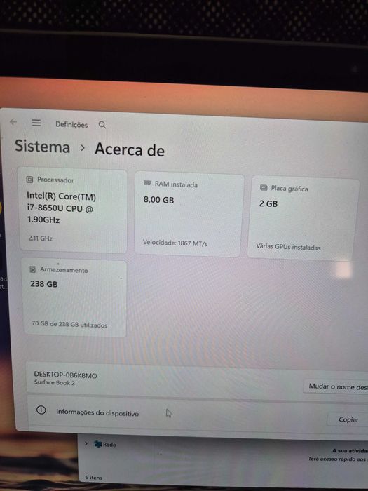 surface book 2 processador i7-8650