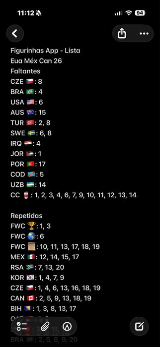 Troco cromos mundial 2026 (mais de 200 repetidos)