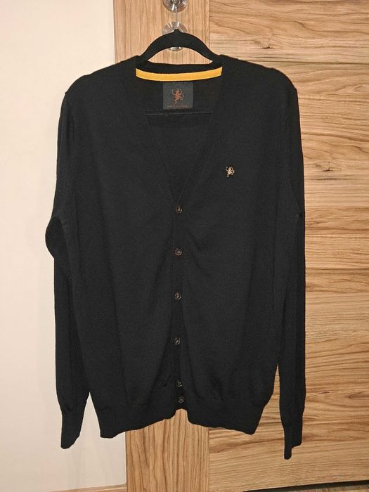 Sweter na guziki, lekka wełna 100% merino/merynos, r. L-XL