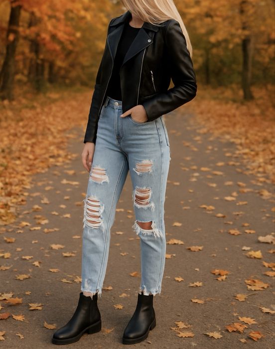 Jeansy szerokie z dziurami Stradivarius nowe beż metki Slr.S