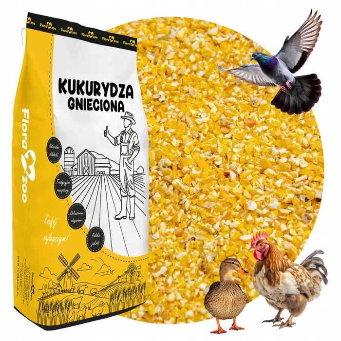 kukurydza gnieciona pasza karma drobna ziarno dla drobiu kur kaczek gołębi