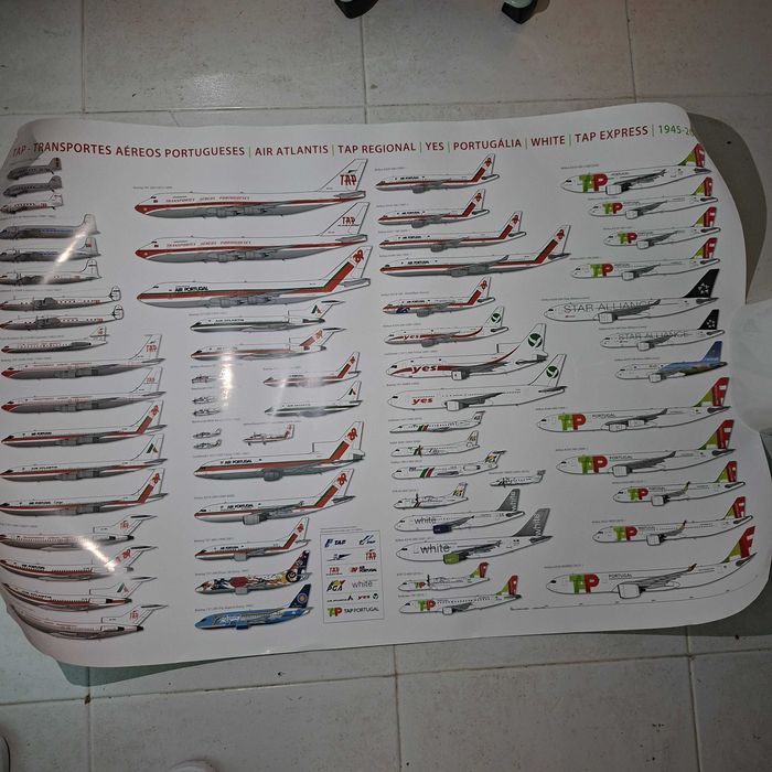 Poster TAP Air Portugal com todos os aviões da Companhia 90x61cm