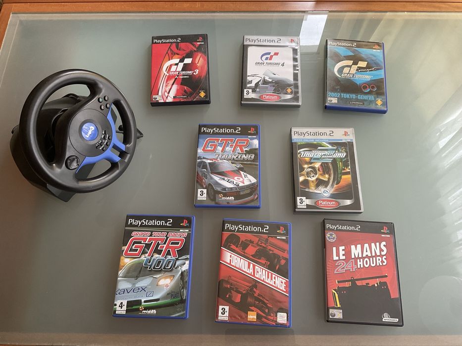 Lote jogos carros ps2 com volante