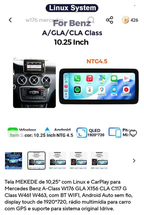Ecrã tela 10 polegadas Mercedes