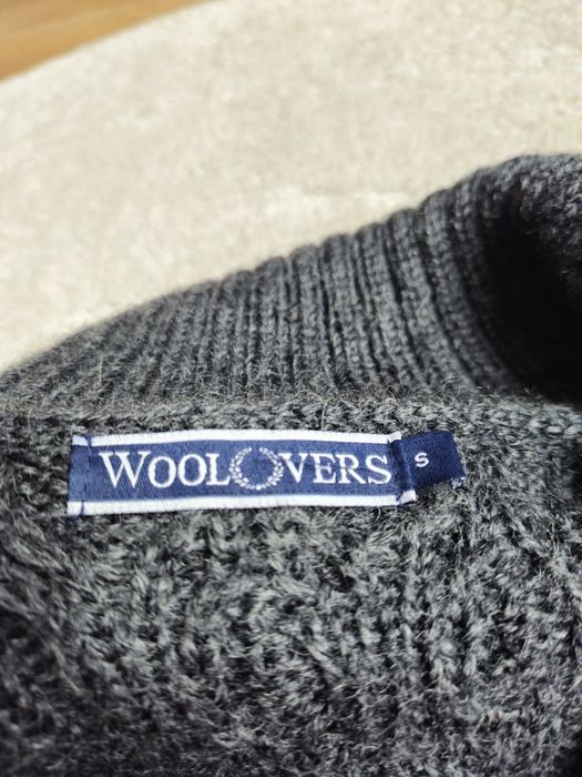 WoolOvers kardigan sweter 100% wełna pure wool warkocze guziki szary S